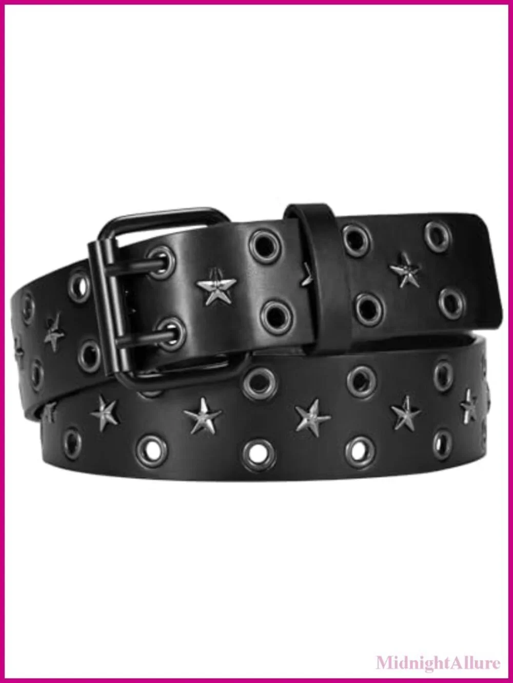 Faux Leather Studded Double Grommet Belt Punk Star Unisex